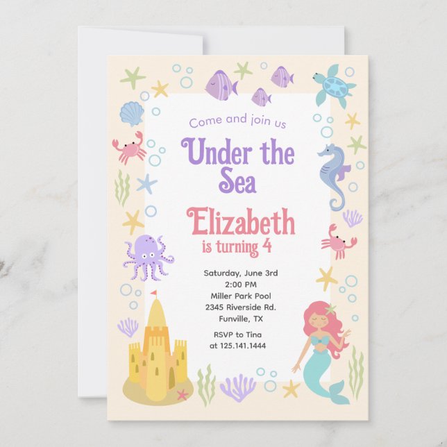 Invitación de cumpleaños divertida de sirena (Anverso)