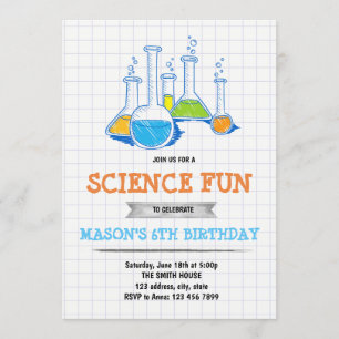 Invitación de cumpleaños divertida en ciencia