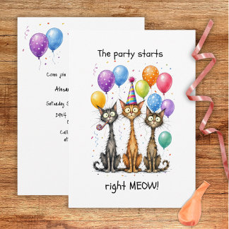 Invitación de cumpleaños divertida para gatos flac