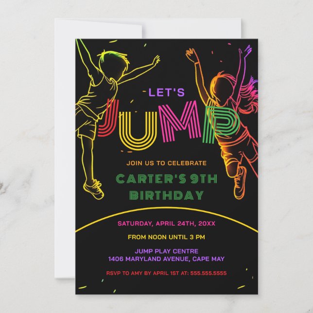 Invitación de cumpleaños divertida para niños de J (Anverso)