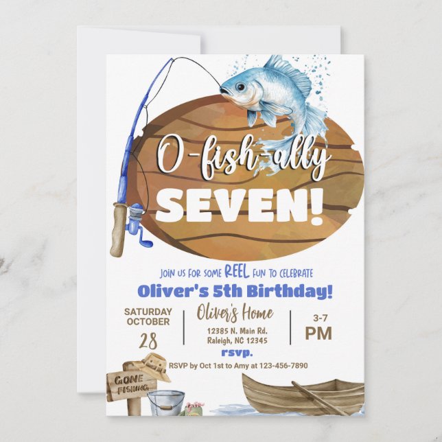Invitación de cumpleaños divertida para pescador / (Anverso)