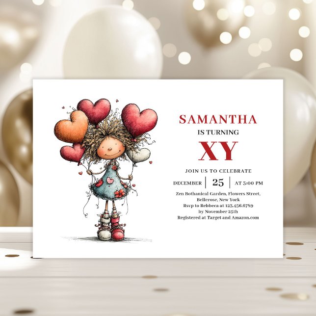 Invitación de cumpleaños divertida y caprichosa pa (Whimsy Funny Girl Birthday Colorful invitation)