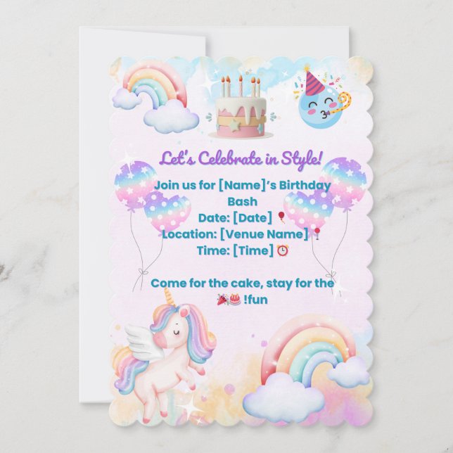 Invitación de cumpleaños divertida y colorida – Ce (Anverso)