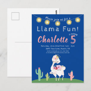 Invitación de cumpleaños divertida y linda de llam