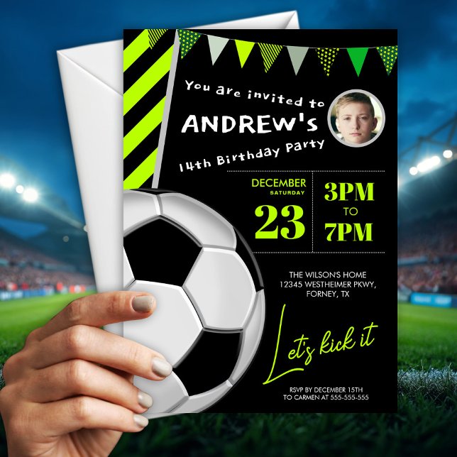 Invitación de cumpleaños divertida y verde para un (Subido por el creador)