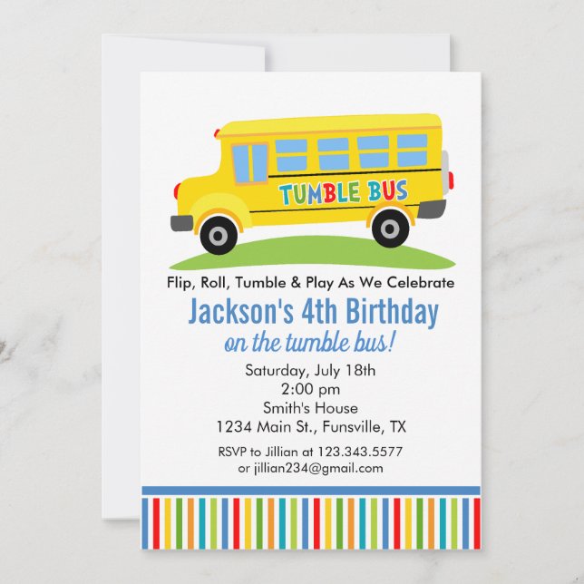 Invitación de cumpleaños divertido al autobús de T (Anverso)