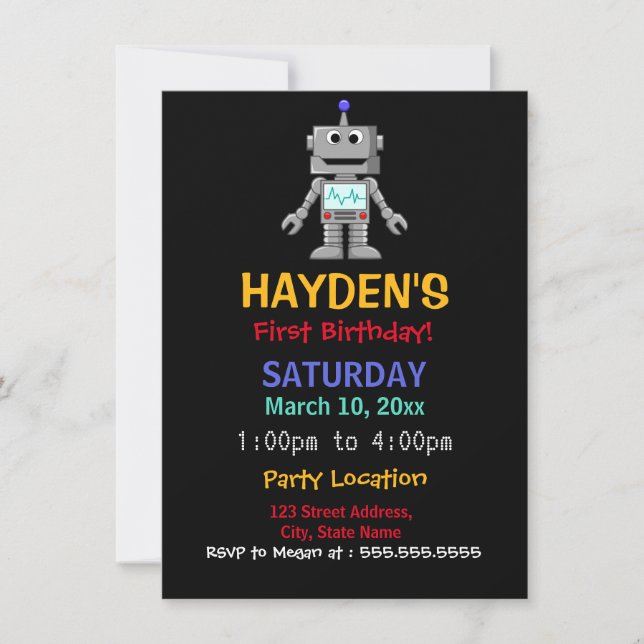 Invitación de cumpleaños divertido del robot para  (Anverso)