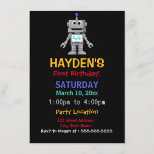 Invitación de cumpleaños divertido del robot para