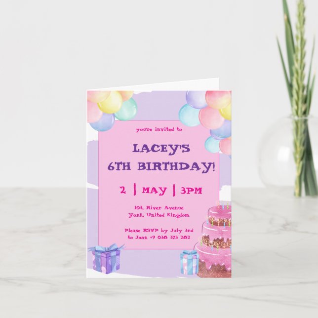 Invitación de cumpleaños doblada a la celebración  (Anverso)