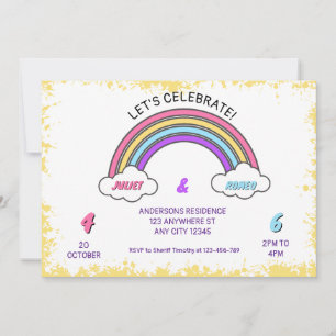 Invitación de cumpleaños doble arco iris