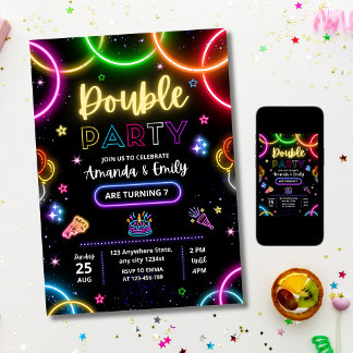 Invitación de cumpleaños doble, cumpleaños gemelo 