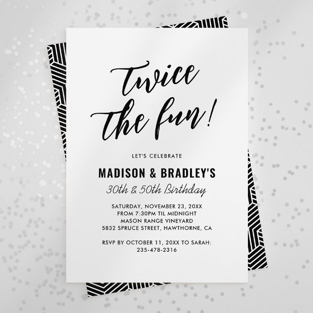 Invitación de cumpleaños doble Modern Twice the Fu (Subido por el creador)