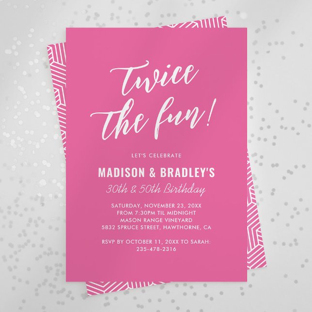 Invitación de cumpleaños doble rosa divertida (Subido por el creador)