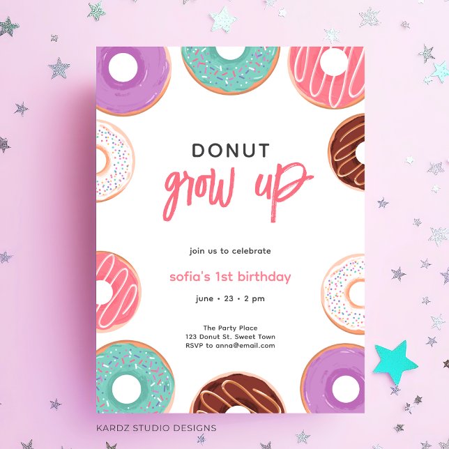 Invitación de cumpleaños Donut grow up (Customize this invitation for any kid's birthday party.)