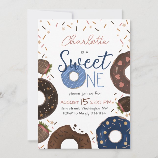Invitación de cumpleaños Donut Sweet One (Anverso)