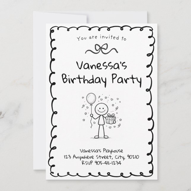 Invitación de cumpleaños Doodle - Invitación de fi (Anverso)