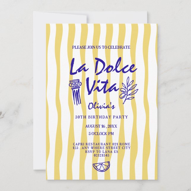 Invitación de cumpleaños Doodle La Dolce Vita para (Anverso)