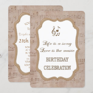Invitación de cumpleaños dorada con partitura vint