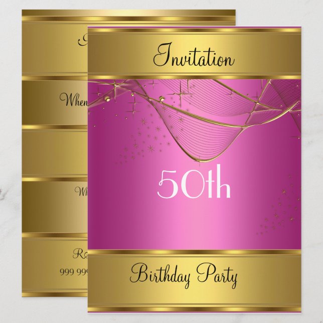 Invitación de cumpleaños dorada Cumpleaños 50 Invi (Anverso / Reverso)