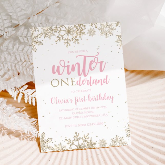 Invitación de cumpleaños dorada de copos de nieve  (Subido por el creador)