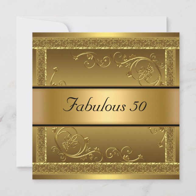 Invitación de cumpleaños dorada Fabulosa a los 50  (Anverso)