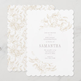 Invitación de cumpleaños dorada romántica floral