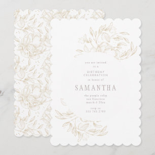 Invitación de cumpleaños dorada romántica floral
