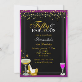Invitación de cumpleaños dorada y rosa 50 y fabulo