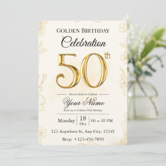 Invitación de cumpleaños dorado número 50
