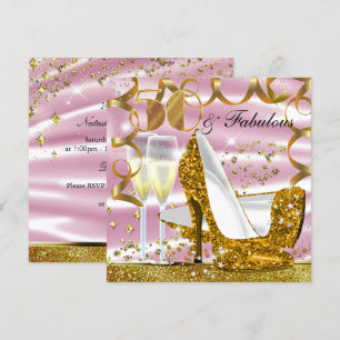 Invitación de cumpleaños dorado rosa con brillo 50