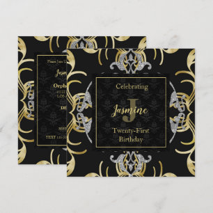 Invitación de cumpleaños dorado y plateado