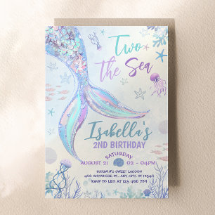 Invitación de cumpleaños Dos al Mar Pastel Sirena
