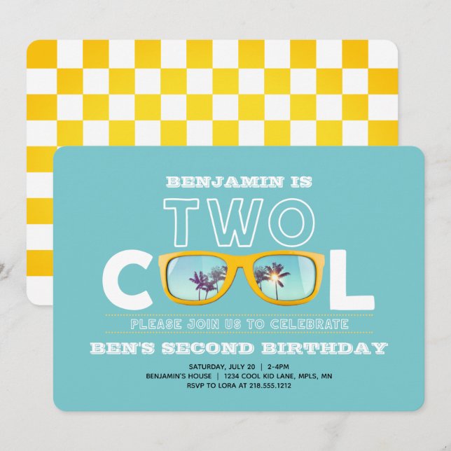 Invitación de cumpleaños dos cool para niño segund (Anverso / Reverso)