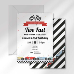 Invitación de cumpleaños dos rápido coche de carre