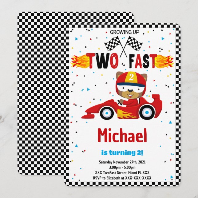 Invitación de cumpleaños dos rápidos (Anverso / Reverso)