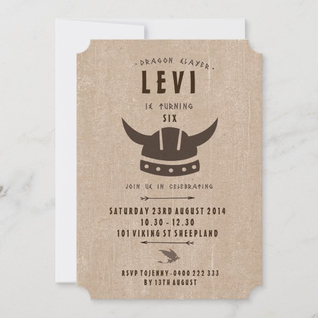 Invitación de cumpleaños Dragón y Viking (Anverso)