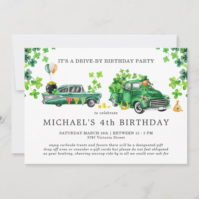 Invitación de cumpleaños Drive-By con distanciamie (Anverso)