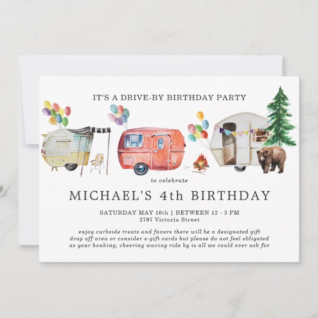Invitación de cumpleaños Drive-By con distanciamie (Anverso)
