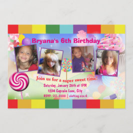 Invitación de cumpleaños dulce Candyland 4 fotos