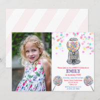 Invitación de cumpleaños dulce de caramelo para cu