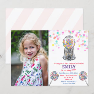 Invitación de cumpleaños dulce de caramelo para cu