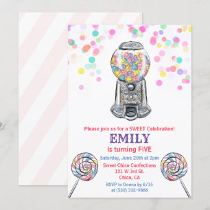 Invitación de cumpleaños dulce de caramelo para cu