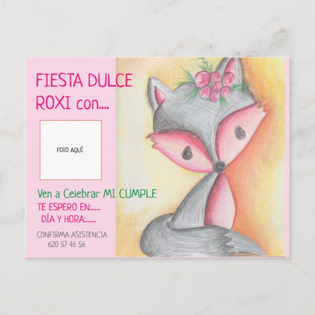 INVITACIÓN DE CUMPLEAÑOS - DULCE ROXI CON FOTO (Anverso)