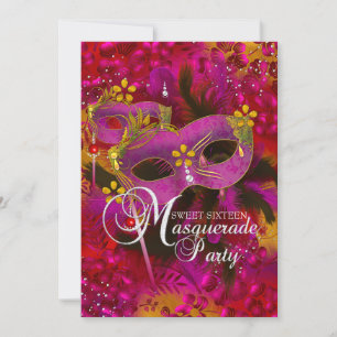 Invitación de Cumpleaños Dulces 16 con Máscara Flo