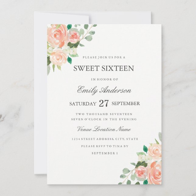 Invitación de Cumpleaños Dulces Dieciséis con Acua (Anverso)