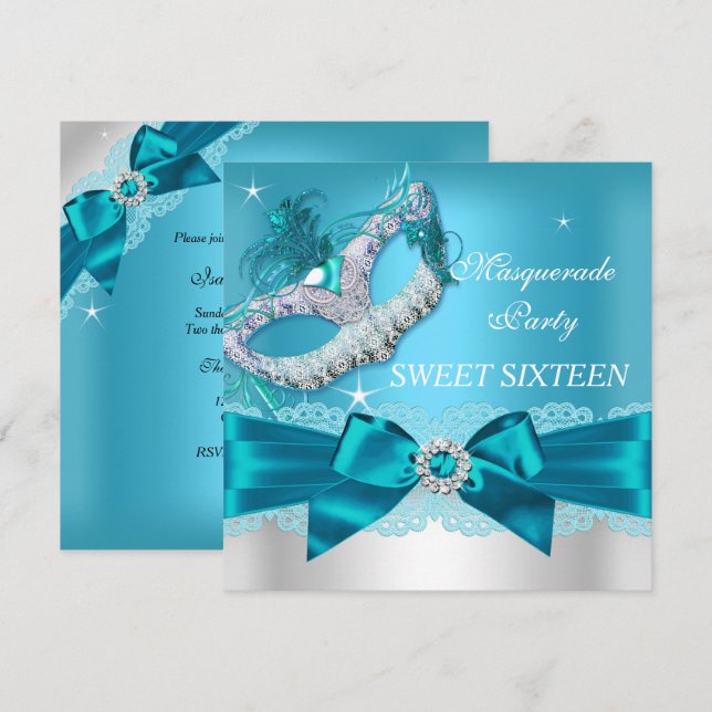 Invitación de Cumpleaños Dulces Dieciséis con Lazo (Anverso / Reverso)
