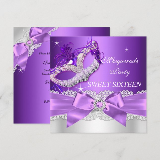 Invitación de Cumpleaños Dulces Dieciséis con Lazo (Anverso / Reverso)