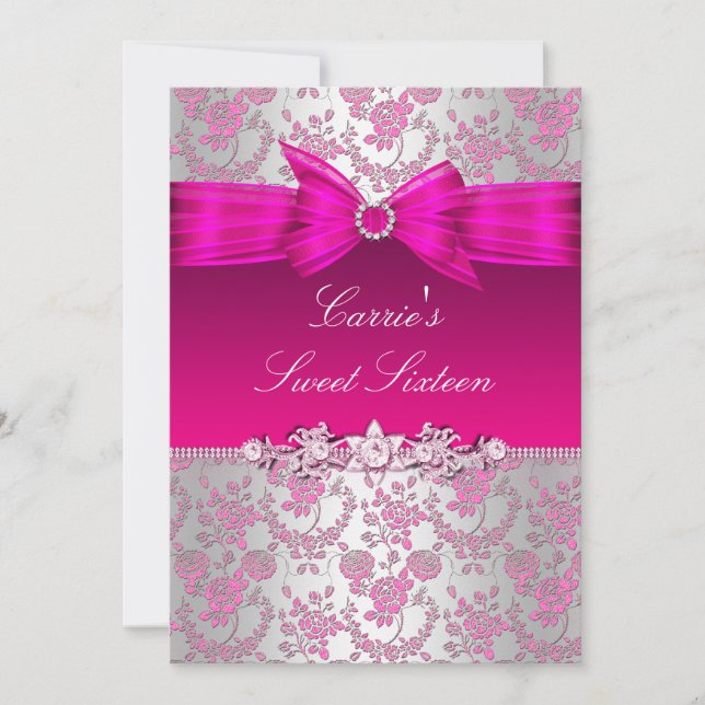 Invitación de Cumpleaños Dulces Dieciséis Rosado y (Anverso)
