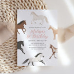 Invitación de cumpleaños ecuestre a la lechera de<br><div class="desc">Invite a amigos y familiares a la fiesta de cumpleaños de su pequeña pareja con esta sencilla invitación ilustrada sobre la temática de los caballos,  con un patrón de gingham rosa en la parte trasera.</div>