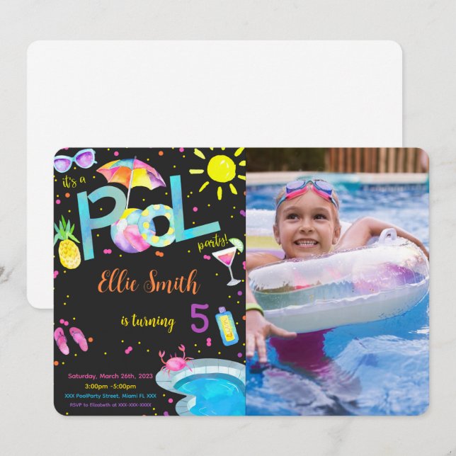 Invitación de cumpleaños editable con foto junto a (Anverso / Reverso)